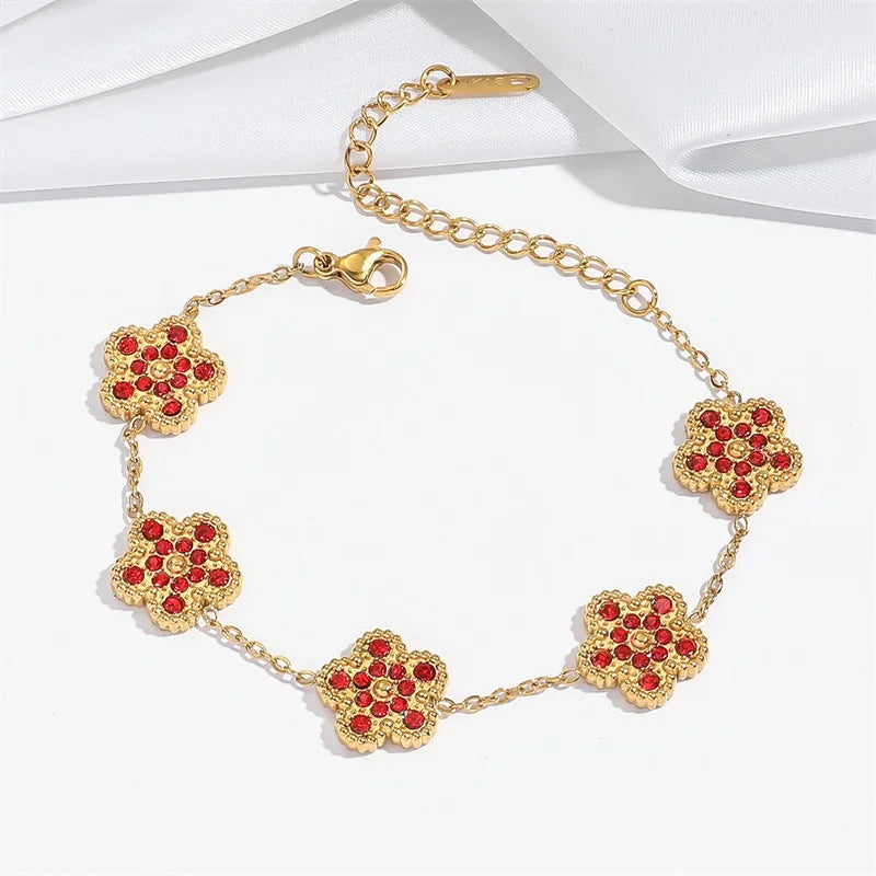 EILIECK 316L Stainless Steel Flower Clover Zircon Bracelet For Women Girl 2025 NewTrendy Wrist Chain Waterproof Jewelry Gift