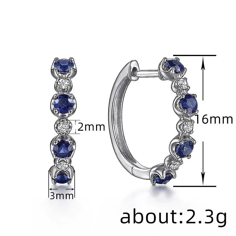 925 Sterling Silver Round Blue/White CZ Hoop Earrings for Women Exquisite Birthday Gift Female Jewelry Gifts