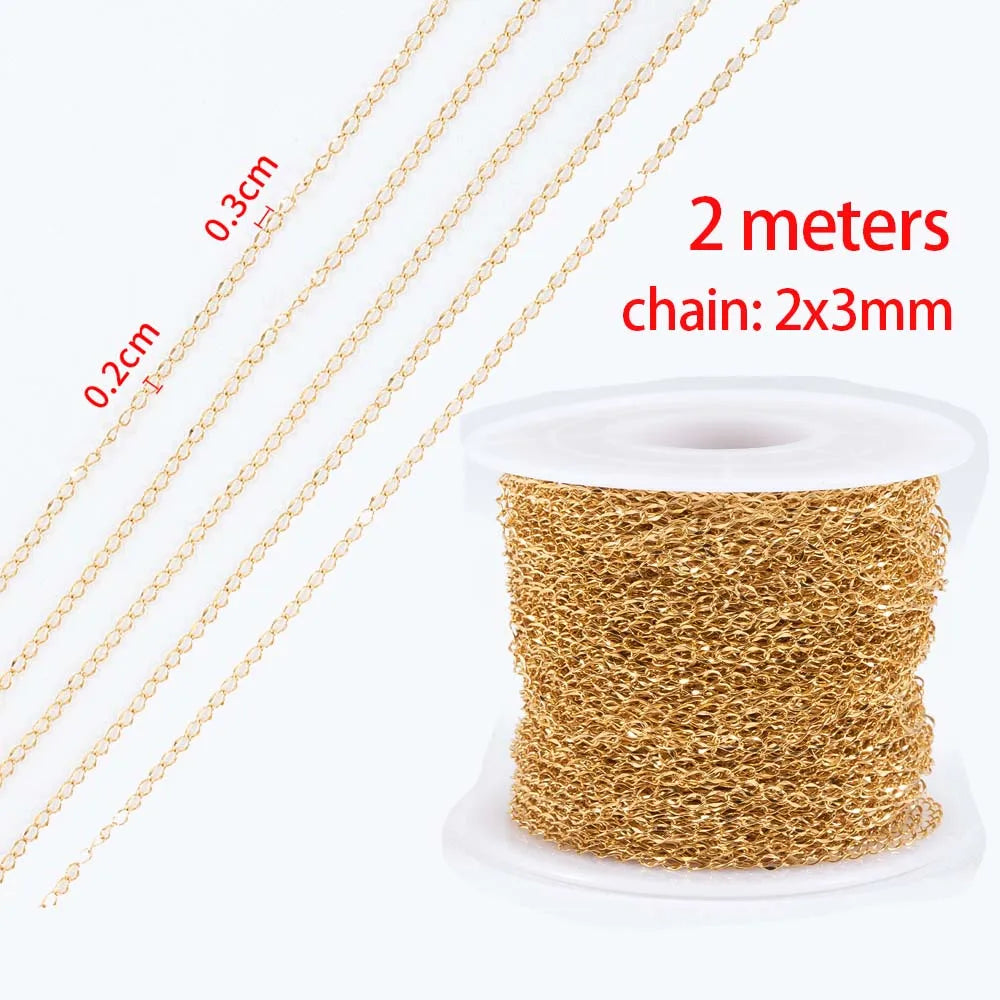 No Fade 2Meters Stainless Steel Chains for Jewelry Making DIY Necklace Bracelet Accessories Gold Chain Lips Beads Beaded Chain