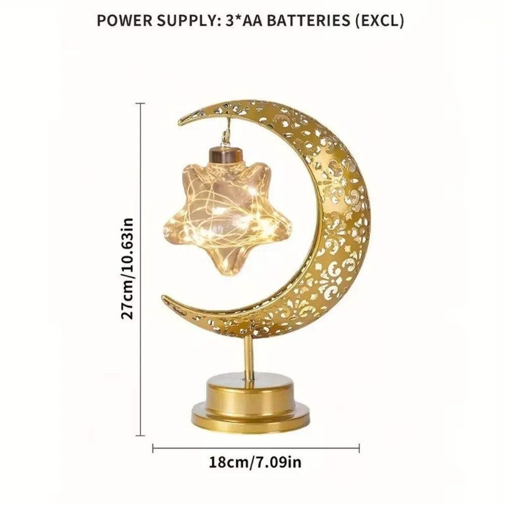 1PC LED Star & Moon Decorative Table Lamp,Powered by 3AA Batteries,Excluding Batteries, Ramadan Desktop Modeling Lamp