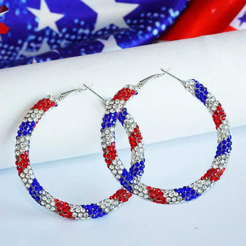 New Independence Day Earrings with Sparkling Diamonds American Flag Colors Patriotic Colors Blocked Water Minimalist Earrings