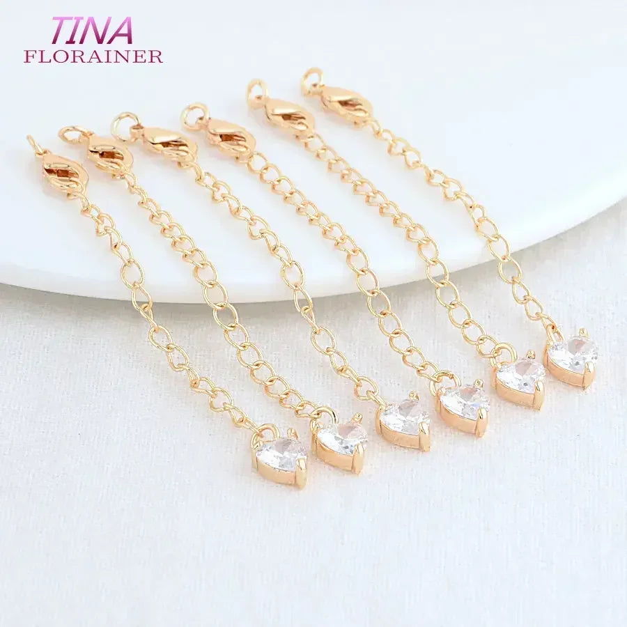6PCS 14K Gold Color Brass Extender Chain with Lobster Clasps High Quality Jewelry Accessories  For DIY Jewelry Making Findings