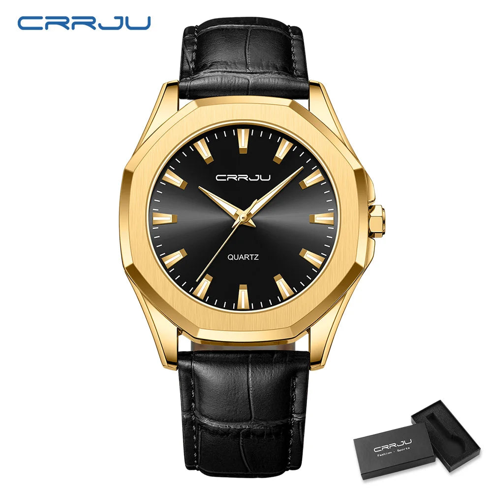 CRRJU New Casual Minimalista Quartz Men's Watches with Leather Strap Simple Luminous Hands Male Clock