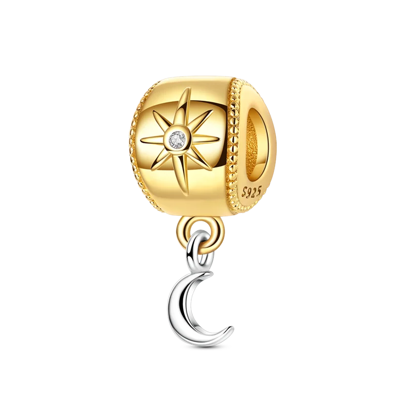 Gold Series DIY Charms Bead Original 925 Sterling Silver Inlaid Zirconium Sun Leopard Pendants Fit Bracelet Jewelry Gift Marking