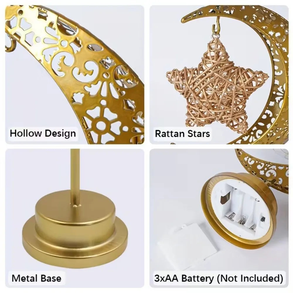 1PC LED Star & Moon Decorative Table Lamp,Powered by 3AA Batteries,Excluding Batteries, Ramadan Desktop Modeling Lamp