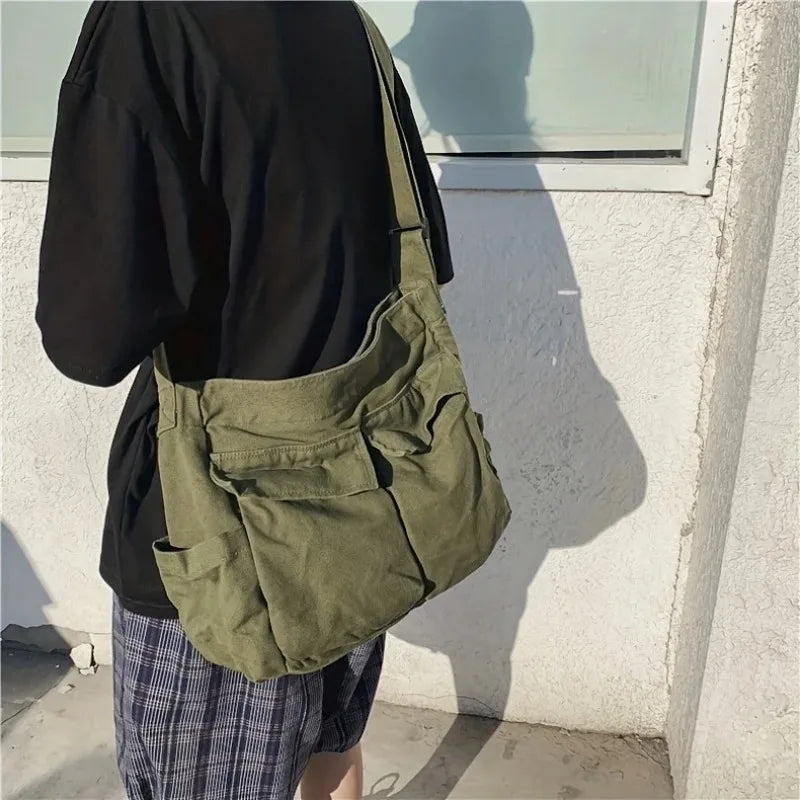 2025 Portable Canvas Shoulder Bag Large Capacity Retro Messenger Bag New Semester Student School Waterproof Messenger Bag