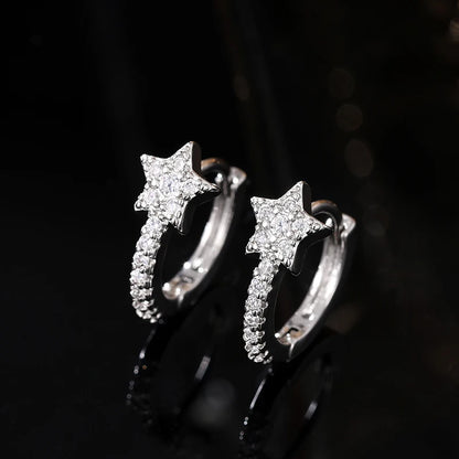 Huitan Fashion Star Hoop Earrings with Dazzling CZ Simple Stylish Ear Accessories for Women Silver Color Exquisite Girls Jewelry