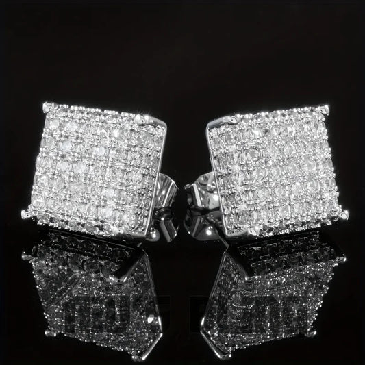 Fashion Silver-Color Square Classic Zircon Ear Studs For Men Women Fashion Shiny Faux Studs Earrings Jewelry Gift For Friends