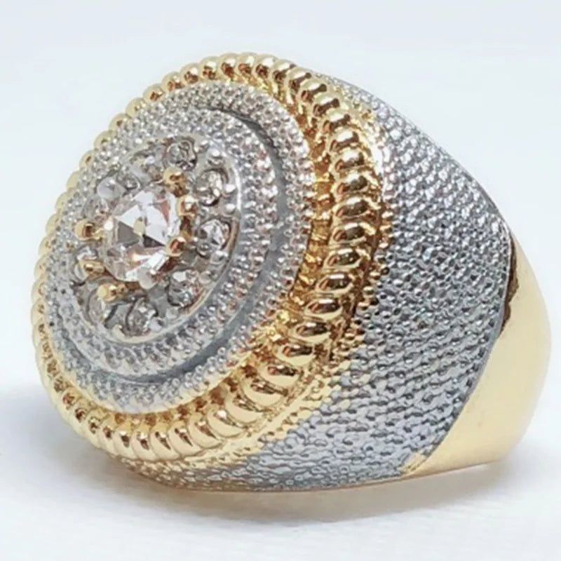Milangirl  Clear Cubic Zircon Luxurious Round Men Ring   Wedding Band Male Rings Punk Rock Hip Hop Jewelry