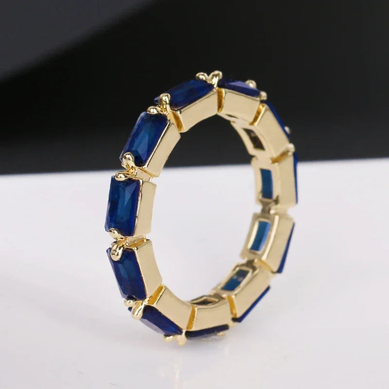 Luxury Gold Color Geometry Cubic Zirconia Wedding Rings for Elegant Women Engagement Ring Party Jewelry Gift