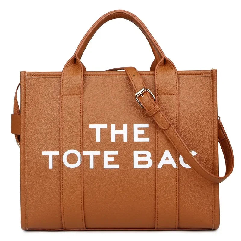 Simplified Casual Large Capacity Women's Tote Bag PU Letter Handbag Crossbody Bag Simple Style over Shoulder Bag for Ladies