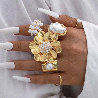 Vintage Smooth Flower Shell Design Ring Set Fashion Elegant Bohemian Starfish Personalized Ring Party Holiday Daily Wear Jewelry