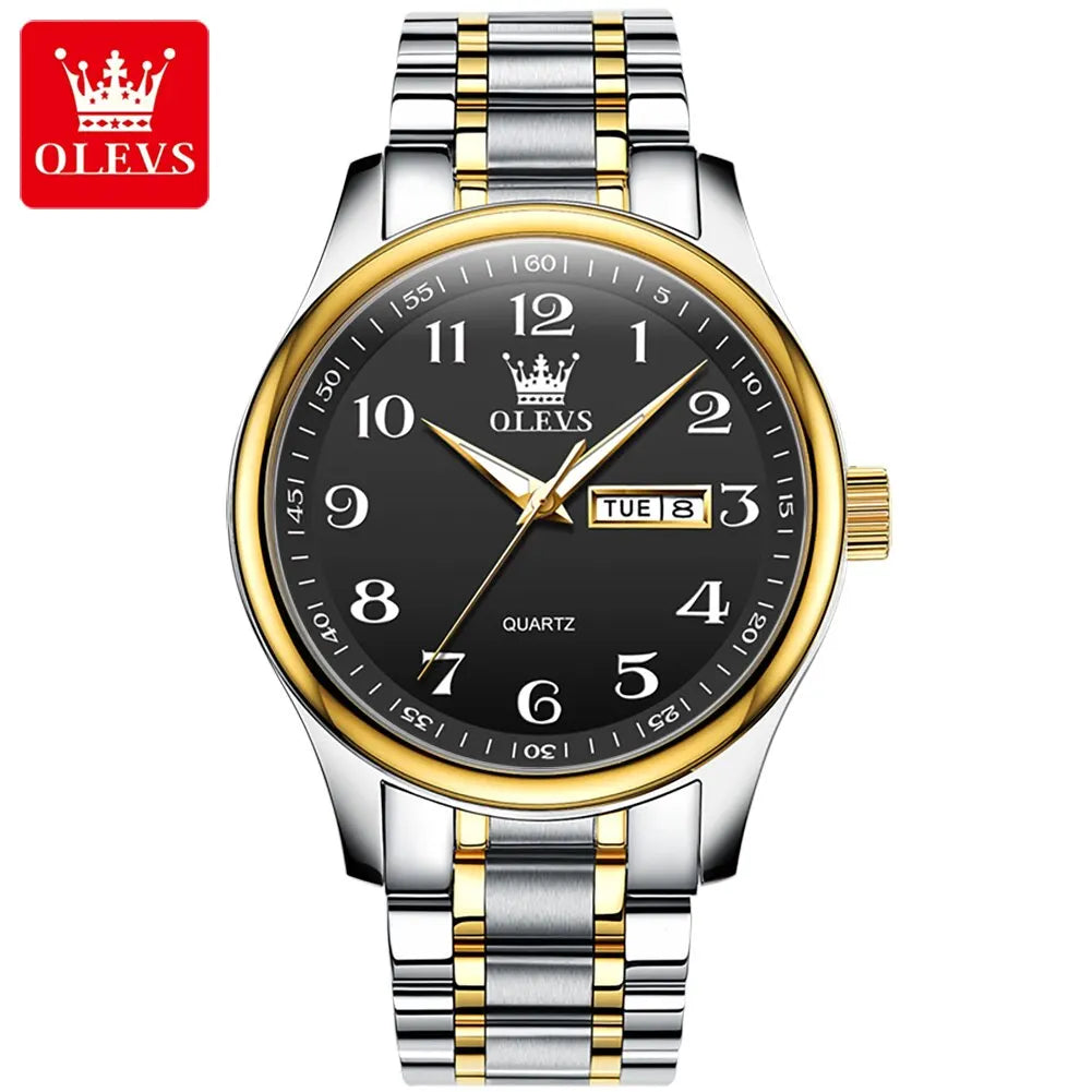OLEVS Classic Bussiness Quartz Watch for Men Digital Dial Date Week Display Clock Luminous Waterproof Man Gold Wristwatches