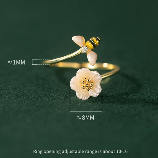 WANTME 925 Sterling Silver Fashion Unique Design Bee Shell Romantic Flower Finger Ring for Women Elegant Christmas Party Jewelry