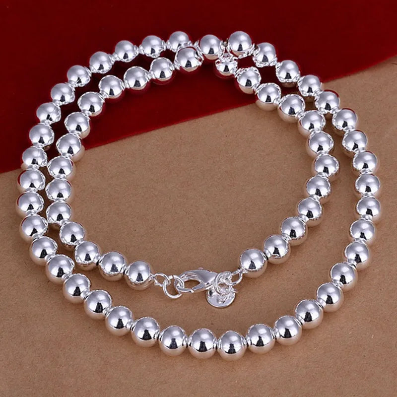 Andara Sterling Silver 4MM/6MM/8MM/10MM Smooth Beads Ball Chain Necklace For Women Men Fashion Jewelry
