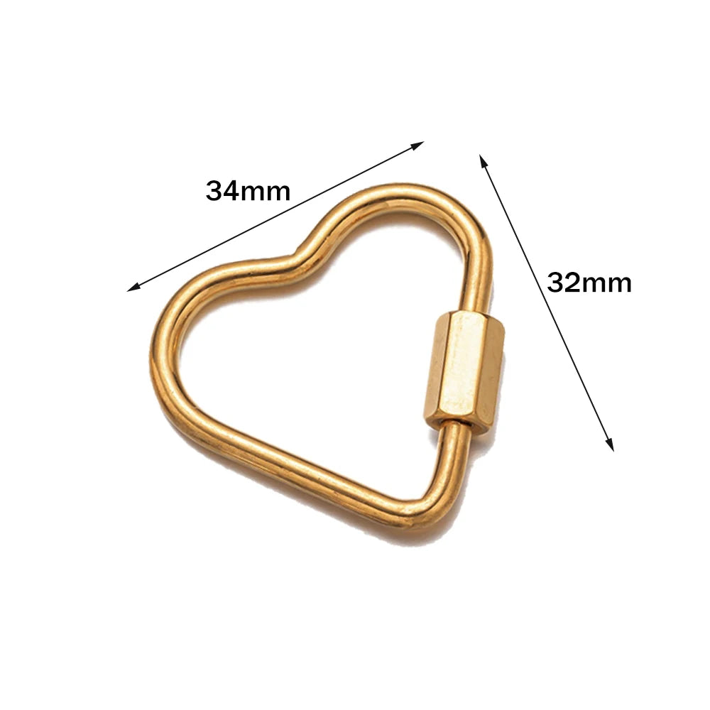 5pcs Gold Stainless Steel Heart Screw Carabiner Lock Connector Fastener Clip For DIY Necklaces Keychain Jewelry Making Supplies