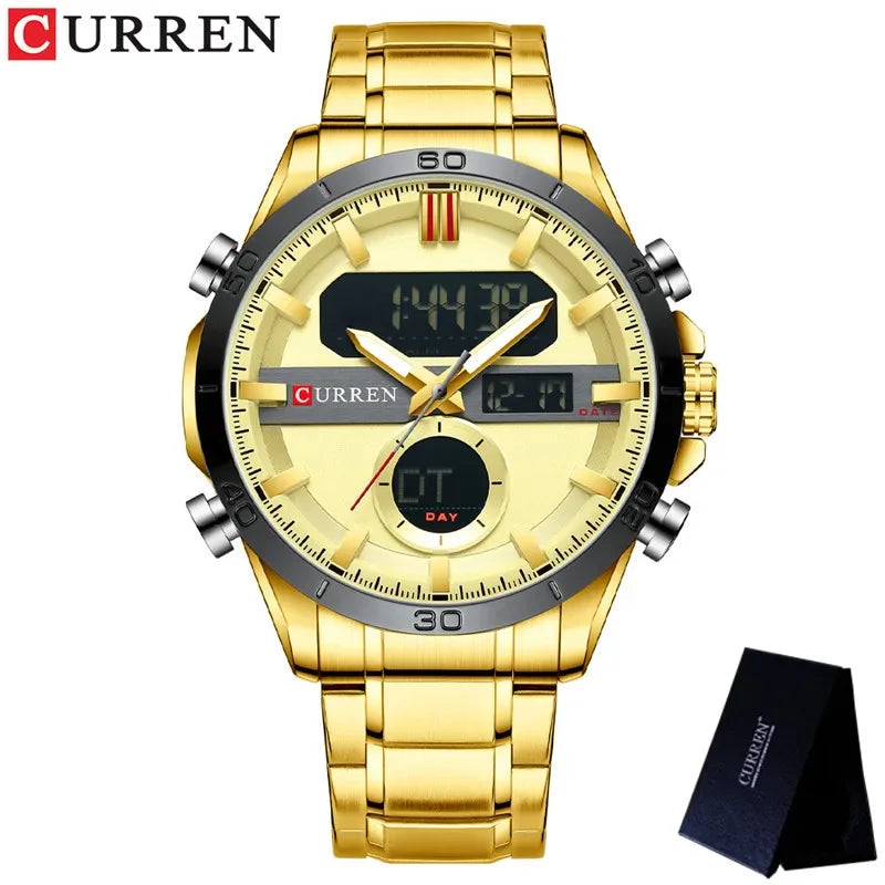 CURREN Sport Men Watch Top Brand Luxury Military Business Male Clock Silver Stainless Steel Quartz Digital Man Wristwatch 8384