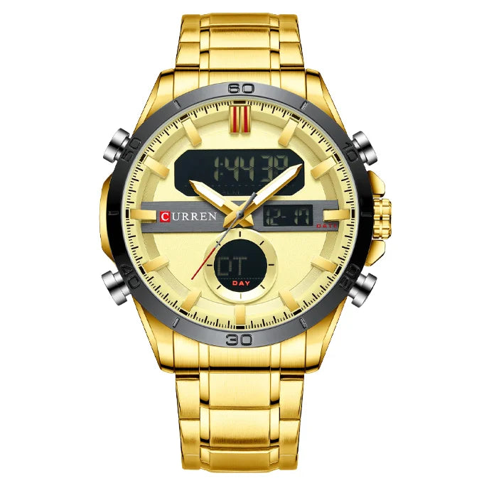 Men's Watch Dual Movement Quartz Electronic Watch, Sports Steel Strap Watch Fashion Business Leisure Watch