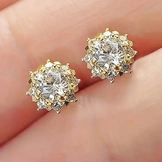 Huitan Sparkling Flower Design Women Stud Earrings Full Cubic Zirconia Party Trendy Accessories for Engagement Versatile Jewelry