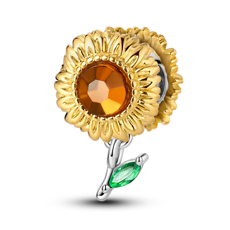 Gold Series DIY Charms Bead Original 925 Sterling Silver Inlaid Zirconium Sun Leopard Pendants Fit Bracelet Jewelry Gift Marking