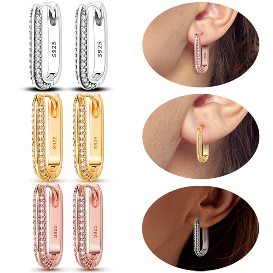 925 Sterling Silver Luxury Gold Rose Gold Color Large Double Circle Hoop Earrings Women Geometry Zircon Earrings Fine Jewelry