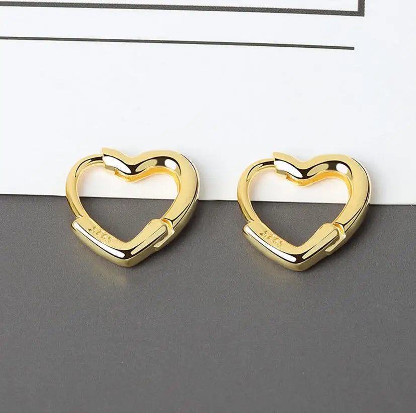 Korean Solid 925 Silver Sterling Big Heart Hoop Earrings Female Gold Large Loop Ear Rings Girlfriend Gift Boucle Doreille SE163