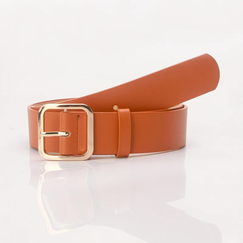 3.5x105cm Women's Belt Soft PU Leather Belt Square Pin Buckle Jeans Belt Korean Version Chic Ladies Vintage Female Waistband