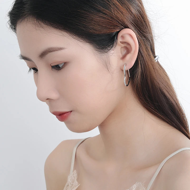 Korean Solid 925 Silver Sterling Big Heart Hoop Earrings Female Gold Large Loop Ear Rings Girlfriend Gift Boucle Doreille SE163