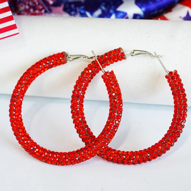 New Independence Day Earrings with Sparkling Diamonds American Flag Colors Patriotic Colors Blocked Water Minimalist Earrings