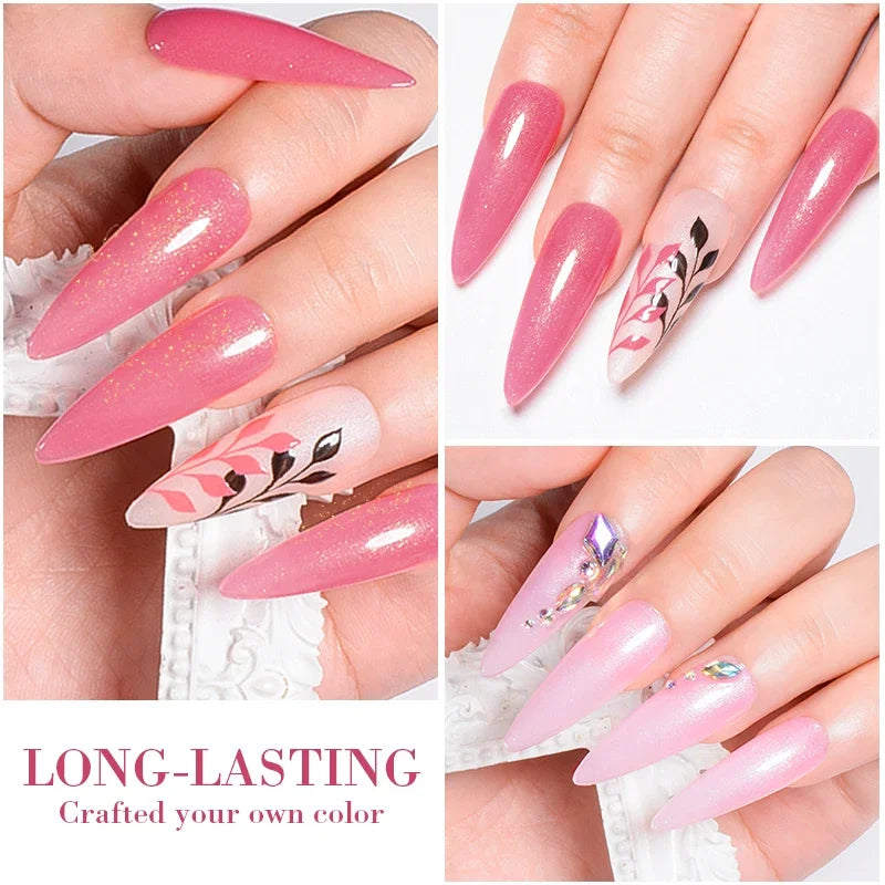 7ml Glitter Rubber Base Gel Polish Pink White Soak Off UV LED Self-leveling UV Construction Gel Varnish Manicure Nail Supplies