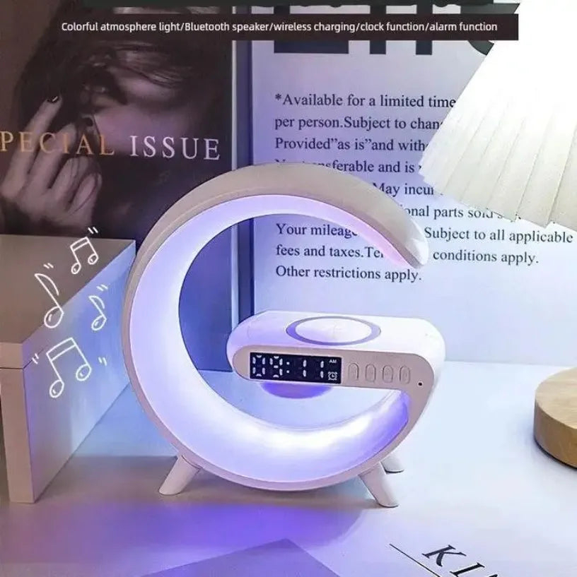 Bluetooth Speaker Holder Bedroom Ambient Lighting and Alarm Clock Creative Office Wireless Charging Stand for iPhone Samsung