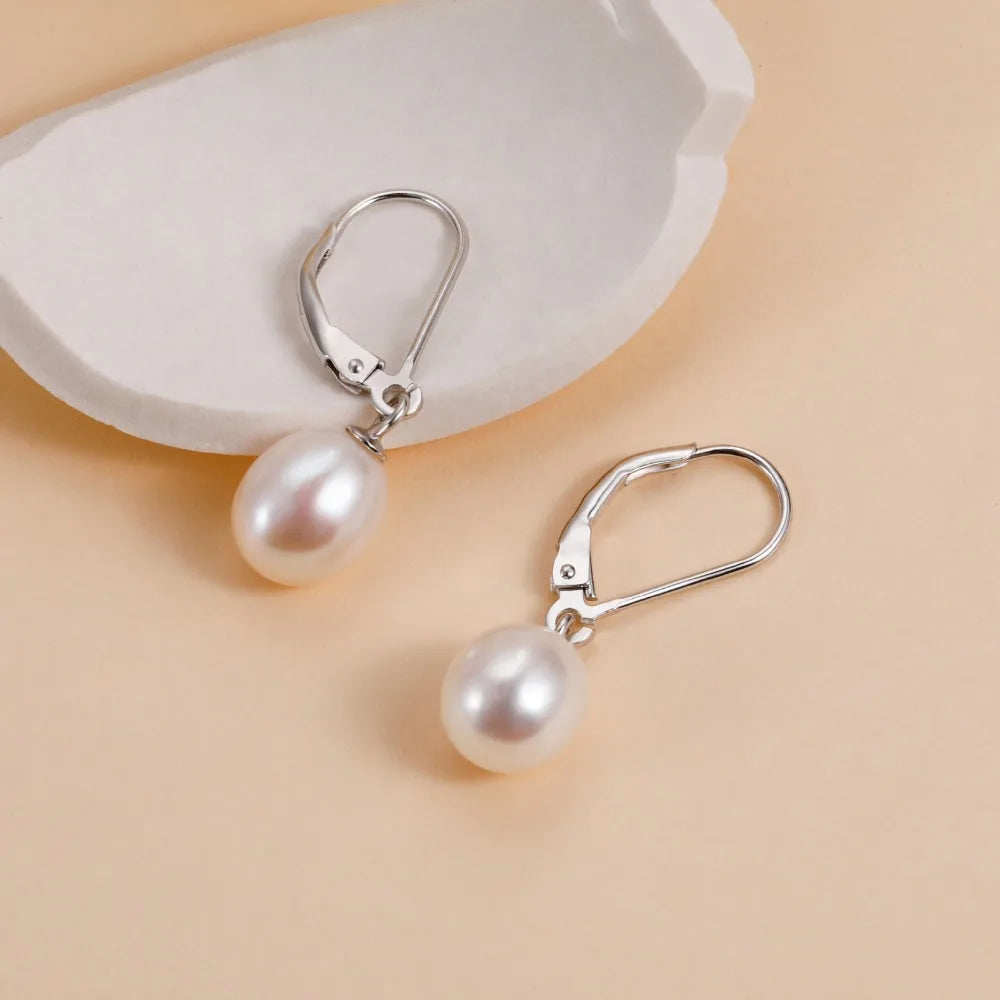 Trumium Handpicked AAA+ Quality Freshwater Natural Pearl Earrings Women 925 Sterling Silver Waterdrop Dangle Stud Pearl Earring