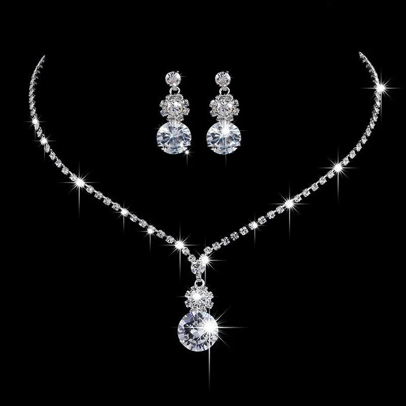 Classic Elegant Crystal Bridal Jewelry Set Shiny Rhinestone Fashion Wedding Dress Banquet Women's Necklace Earring Set