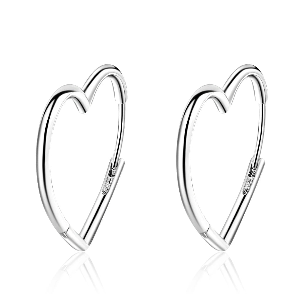 Korean Solid 925 Silver Sterling Big Heart Hoop Earrings Female Gold Large Loop Ear Rings Girlfriend Gift Boucle Doreille SE163