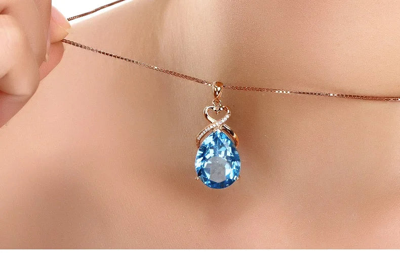 18K Rose Gold color Sapphire Stone Pendant For Women Pure Natural Blue Gemstone Necklace Pendant Jewelry with chain gift