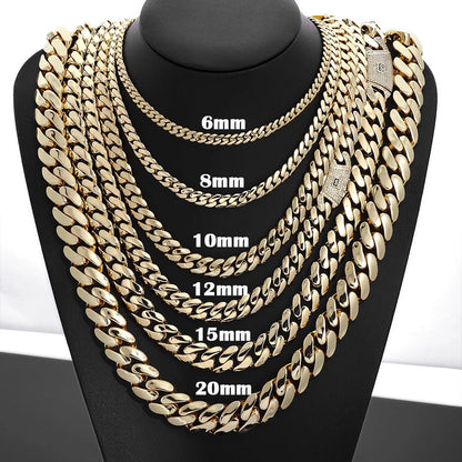 HHIOK Hot Sale Monaco 14k Gold Plated Mans Chain Iced Out Clasp Necklace Miami 12/15/20mm Brass Cuban Link Chain for Men