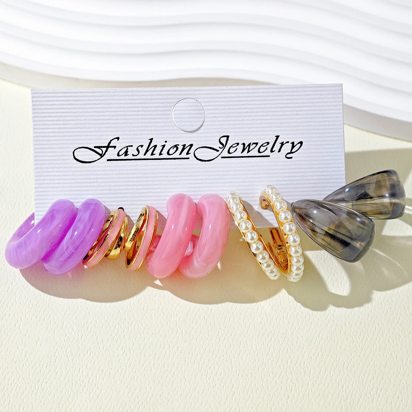 Bohemian Colorful C Shape Acrylic Hoop Geometric Square Metal Earrings Set