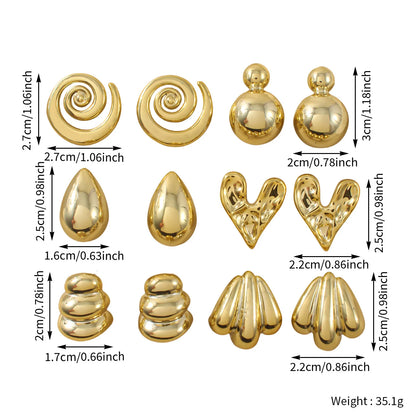6 Pairs Punk Geometry CCB Stud Earrings Creative Water Drop Heart Earrings for Women Charm Daily Versatile Party Jewelry