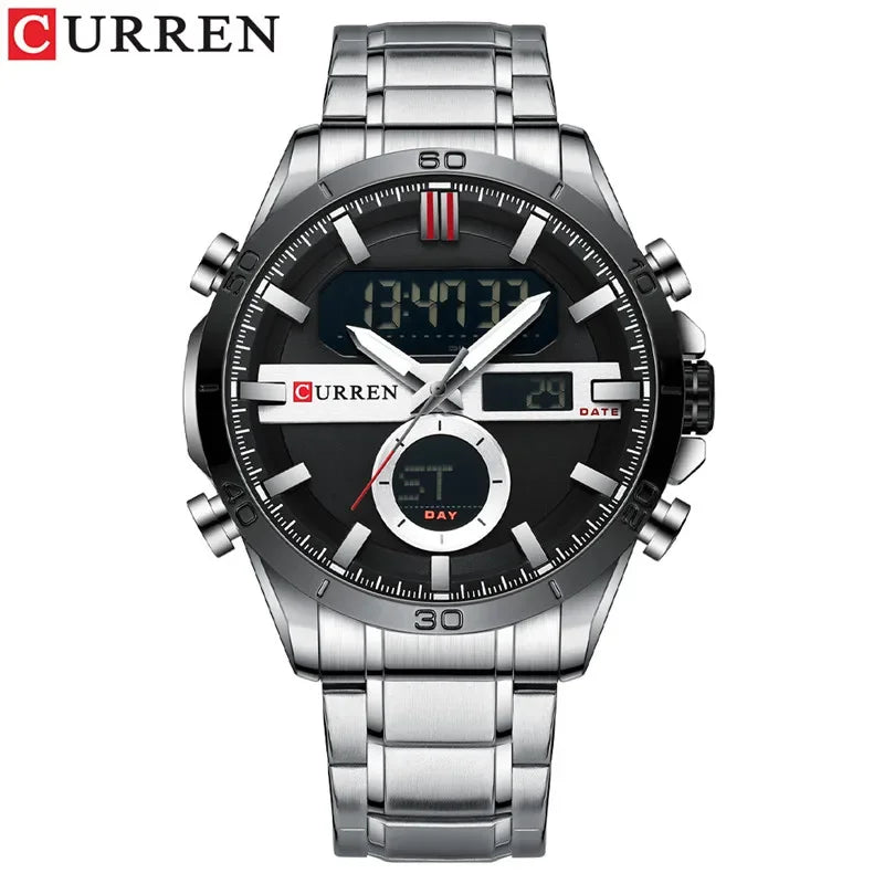 CURREN Sport Men Watch Top Brand Luxury Military Business Male Clock Silver Stainless Steel Quartz Digital Man Wristwatch 8384