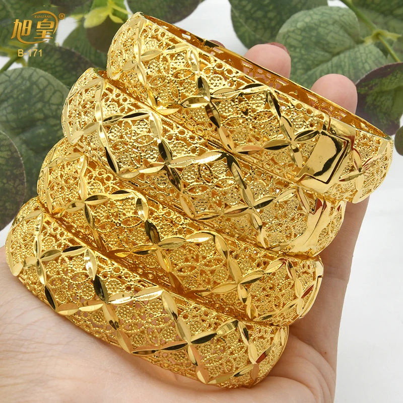 XUHUANG African Gold Color Bangles For Women Indian Middle Eastern Nigerian Wedding Luxury Plated Jewellery Brazilian Bangles