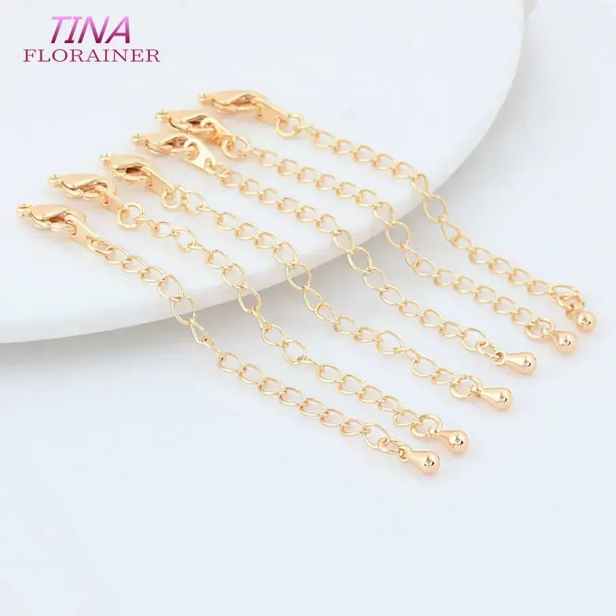 6PCS 14K Gold Color Brass Extender Chain with Lobster Clasps High Quality Jewelry Accessories  For DIY Jewelry Making Findings