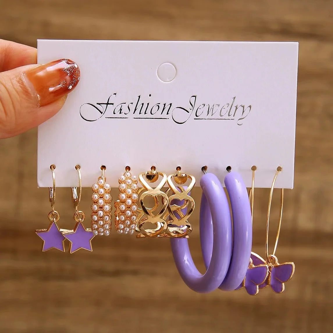 A set of 5 purple butterfly earrings, a retro earring set, and an exquisite and fashionable earring set