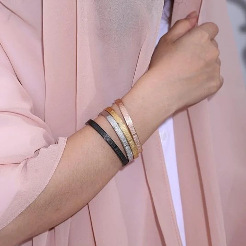 YILUOCD Stainless Steel Ayatul Kursi Cuff Bangle Islamic Muslim Arabic God Messenger Bracelet for Women Moroccan Arabic Jewelry