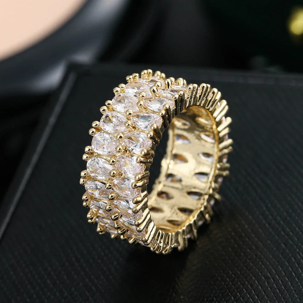Luxury Gold Color Geometry Cubic Zirconia Wedding Rings for Elegant Women Engagement Ring Party Jewelry Gift