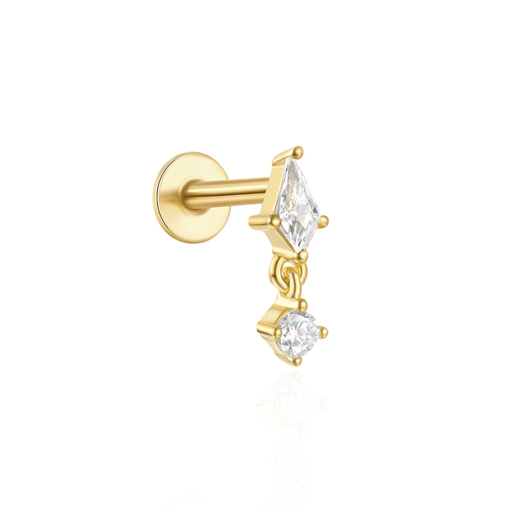 Aide 1pc 925 Sterling Silver Mini Zircon Thick Flat Screw Back Drop Earrings For Women K Gold Piercing Stud Earrings Jewelry