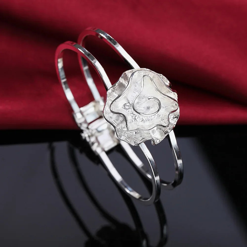 Trendy 925 Sterling Silver Big Bangles Bracelet Cute Charms for Women Lady Fashion Jewelry Adjustment Cuff Wedding Luxury