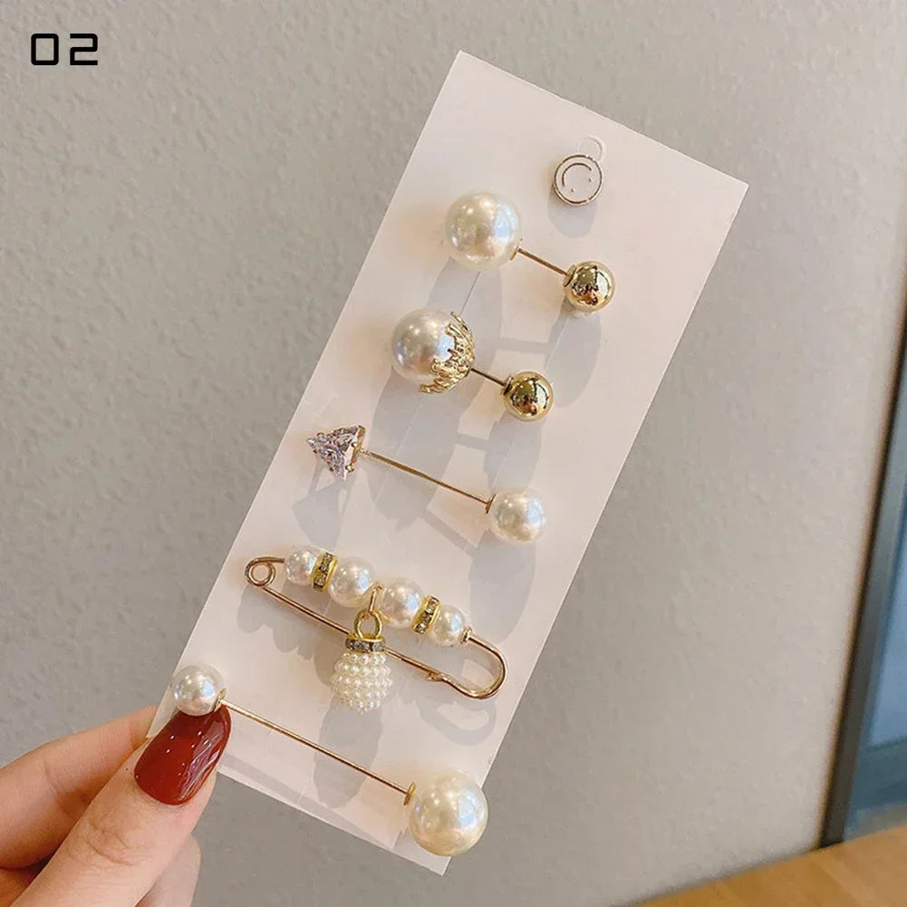13 Styles Set Big Beads Simulated Pearl Brooch Pins Rhinestone Decorated Dress Buckle Jewelry Broaches for Men And Women