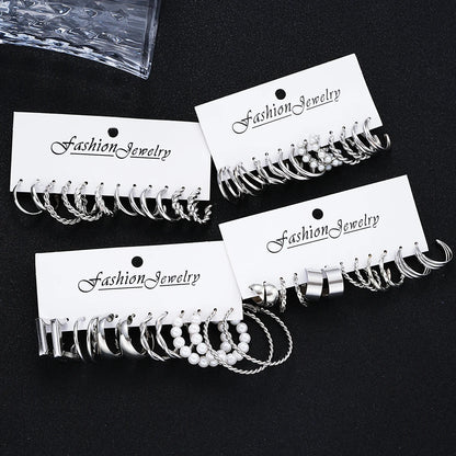 24 Pcs Fashion Vintage Hoop Earrings Set for Women Boho Metal Circle Geometric Twist Pearl Studs Earrings Trendy Jewelry Gifts