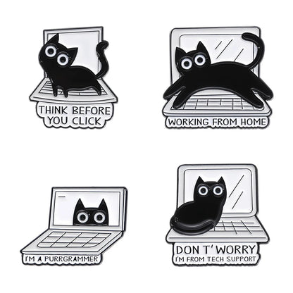 Cute Cat 4-6pcs/Set Enamel Pins Black Fluid Cat Brooches Lapel Badge Punk Animal Jewelry Gift for Friends
