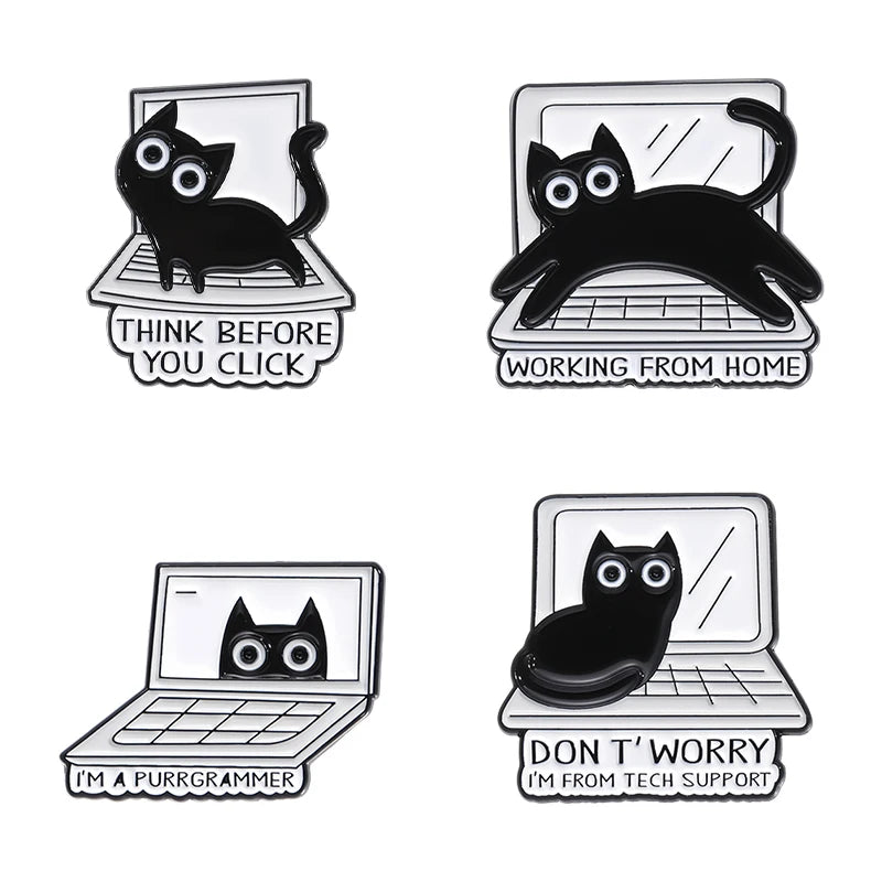 Cute Cat 4-6pcs/Set Enamel Pins Black Fluid Cat Brooches Lapel Badge Punk Animal Jewelry Gift for Friends